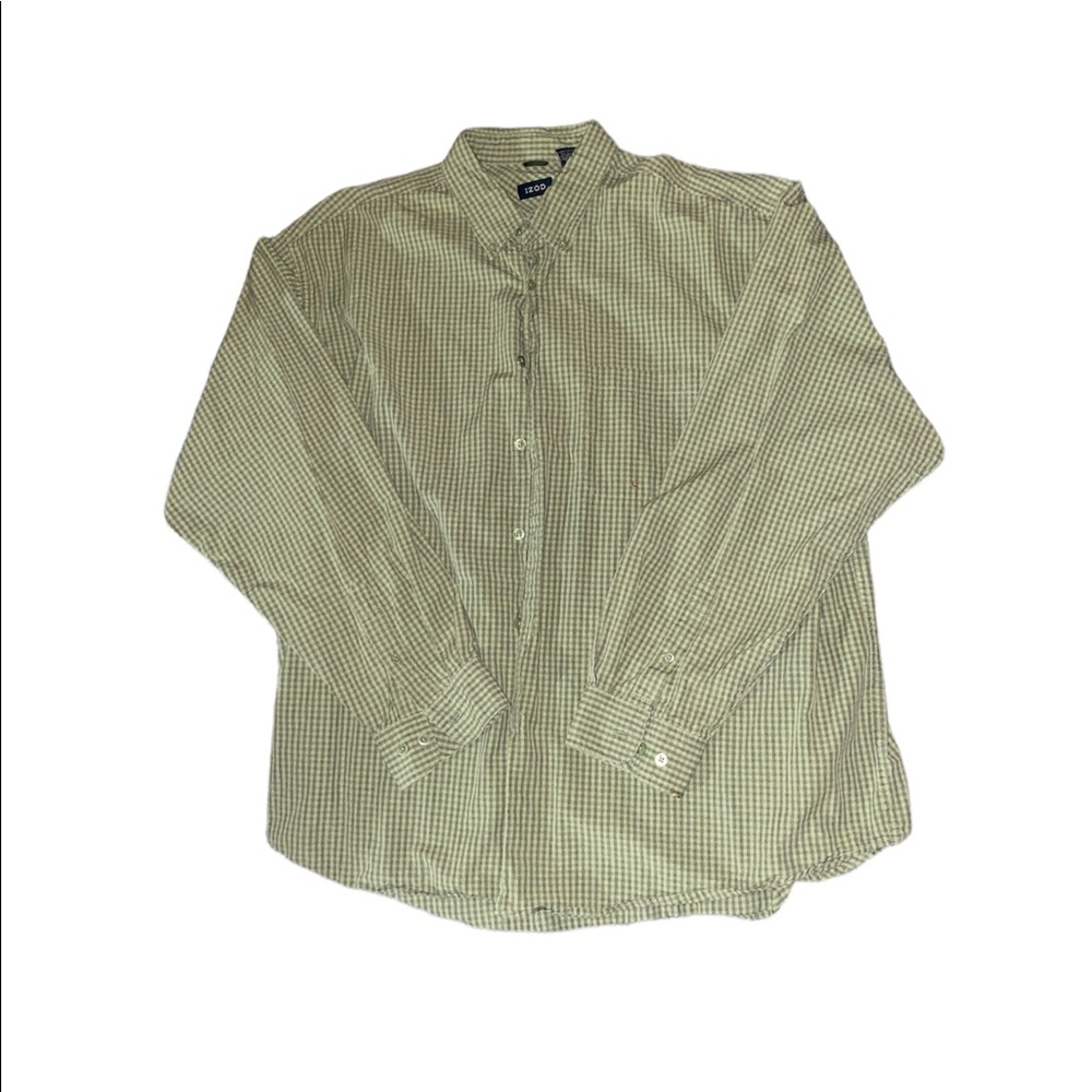 Light green with grey checkered stripes, Izod flannel